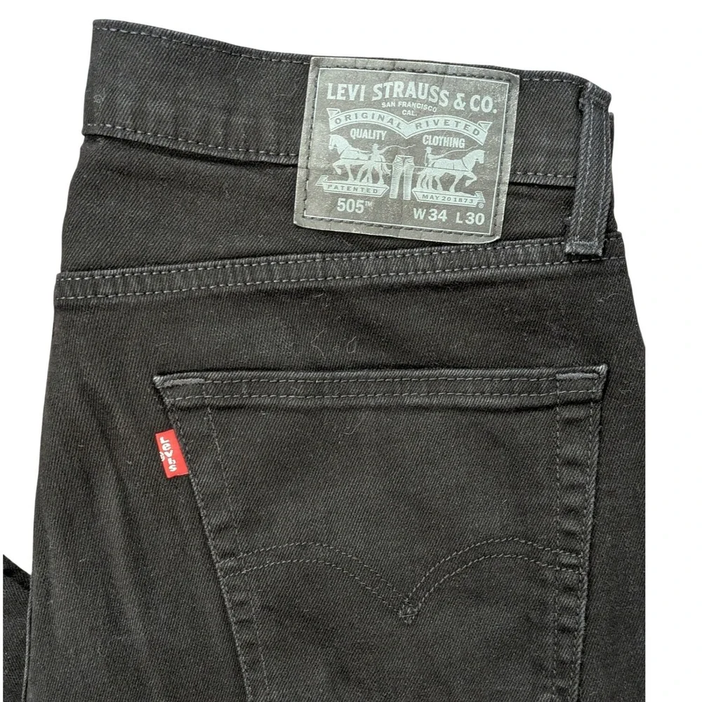 Levis 505 Regular Fit Black Straight Leg Jeans Mens W34 L30 00505-1469 Stretch